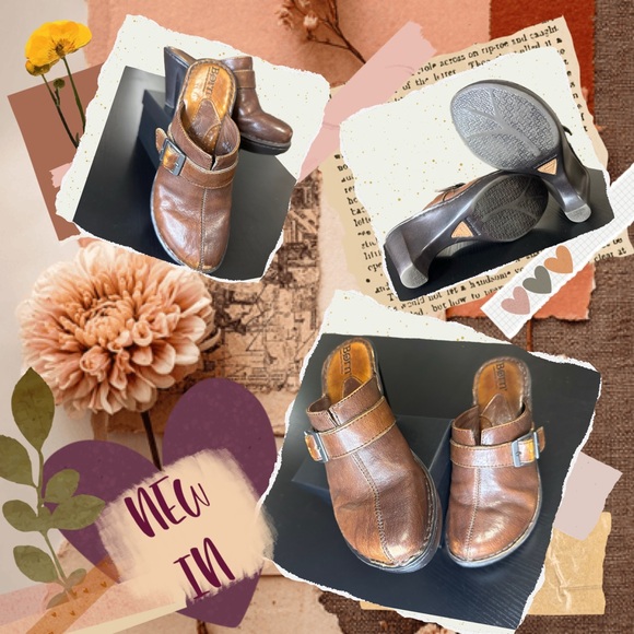 Born Brown Leather Wedge Clogs Size 6 / 36.5 | Handcrafted Buckle Mule Heels - Picture 3 of 7